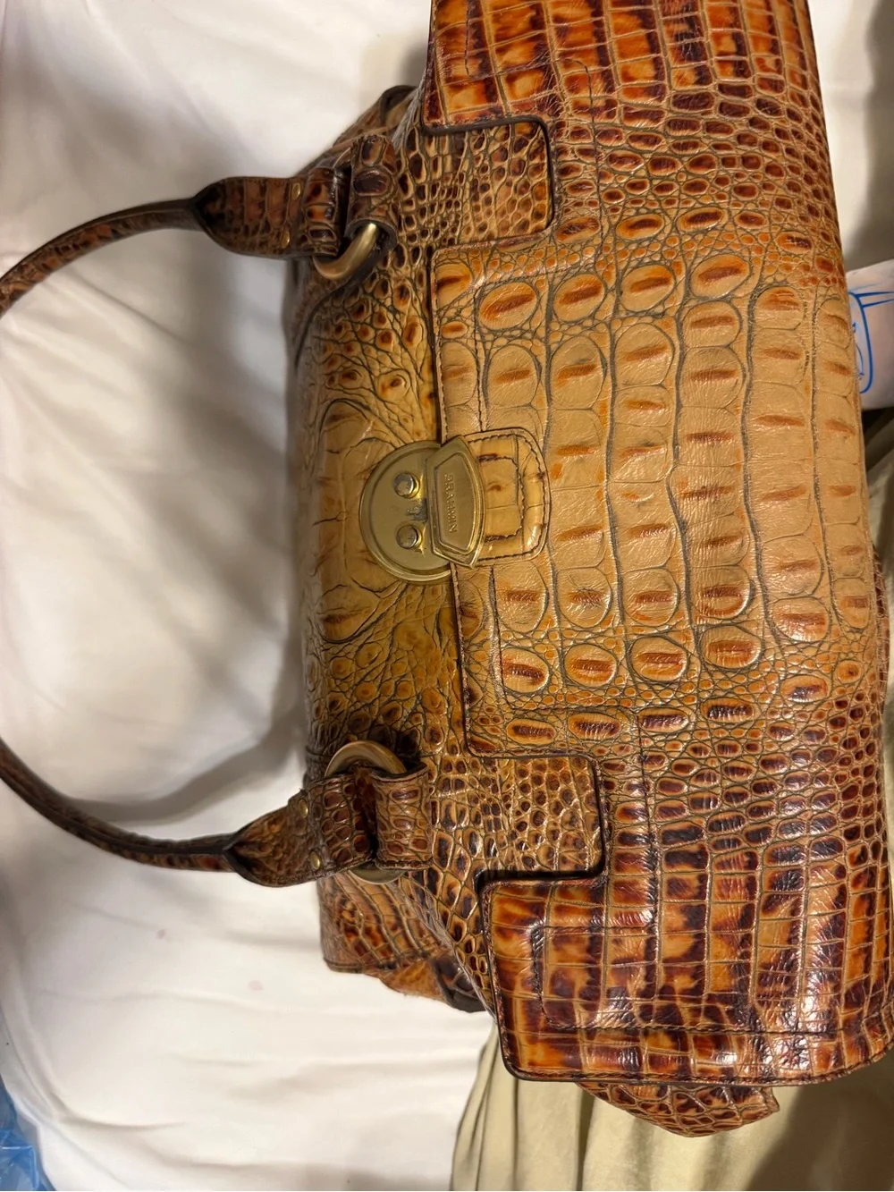 Alligator-Embossed Leather Brahmin Satchel  - Brown